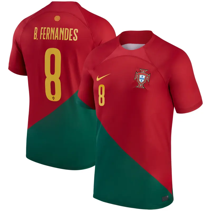 Italy National Team Bruno Fernandes Portugal National Team Nike 2022/23 Home Breathe Stadium Replica Player Jersey – Red – World Cup Soccer Shirts & Gear