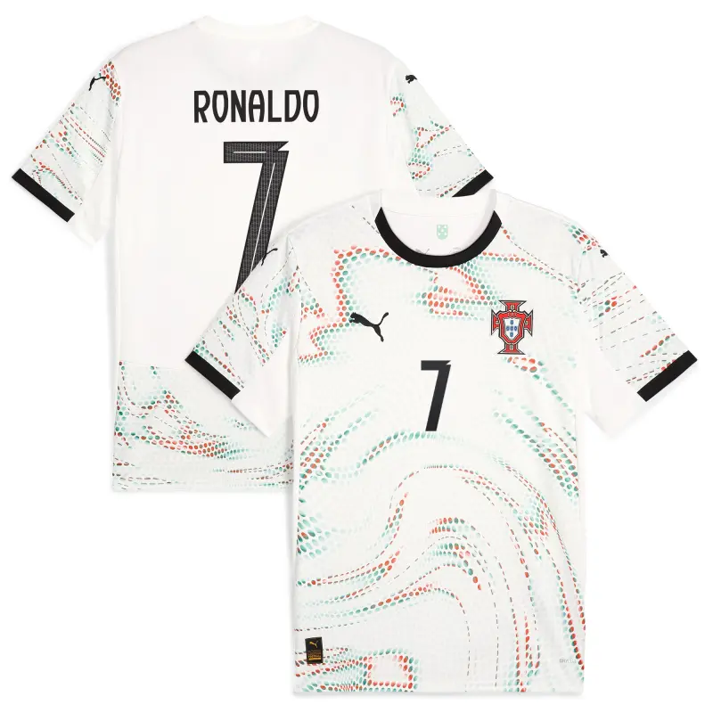 Italy National Team Cristiano Ronaldo Portugal National Team Puma 2025 Away Replica Jersey – White – World Cup Soccer Shirts & Gear