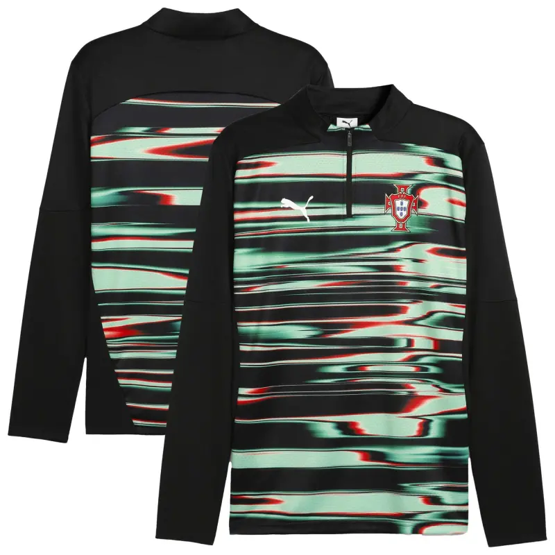 Italy National Team Portugal National Team Puma 2025 Pre-Match Quarter-Zip Top – Black – World Cup Soccer Shirts & Gear