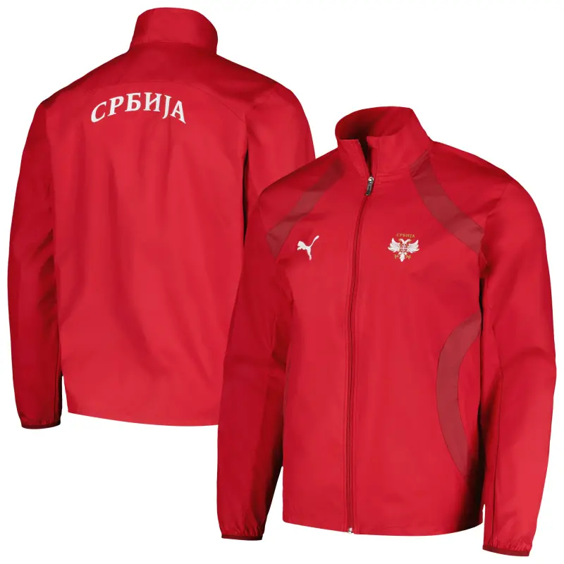 Italy National Team Serbia National Team Puma 2024 Pre-Match Full-Zip Hoodie Jacket – Red – World Cup Soccer Shirts & Gear