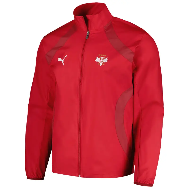 Italy National Team Serbia National Team Puma 2024 Pre-Match Full-Zip Hoodie Jacket – Red – World Cup Soccer Shirts & Gear
